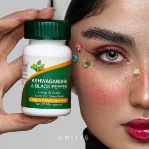 عکس تبلیغاتی مکمل آشواگاند مکملی گیاهی از شرکت آمیتیس نیک دارو